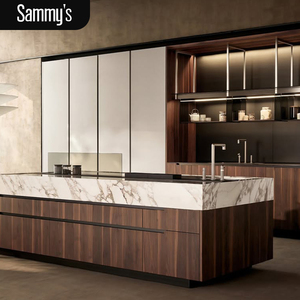 Wood Veneer Glass Modular Kitchen Cabinet with Soft Closing Hardware Modern European Design Electric Features Storage Solutions - Product Image 1