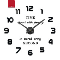 Horloge murale analogique moderne noire brillante grande 120 cm DIY en quartz, sans cadre, silencieuse, chiffres adhésifs en acrylique miroir pour salon