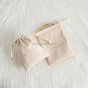 Bolsa de Joyería de Piel Sintética Suave Personalizada de 7x9 cm, Color Beige, Bolsa con Cordón para Pendientes, Exquisita Bolsa de Regalo para Anillos y Piedras Preciosas - Product Image 6