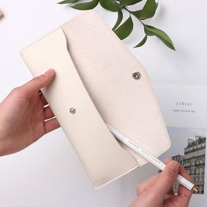 Étui à crayons portable en cuir PU avec bouton-pression, pochette fine pour stylos, organiseur de papeterie, cadeaux pour étudiants - Product Image 4