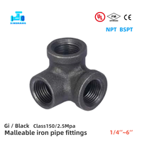 Raccord en T en fonte malléable noir à angle droit, tête hexagonale, sortie latérale 4 voies, surface sablée, basse pression, moulage flexible pour usage domestique