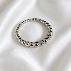 Bague à maillons en acier inoxydable plaqué rhodium avec perles de pierres précieuses, design étanche – Grande Vente - Product Image 4