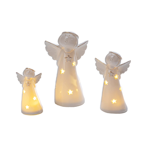 Anjo pequeno iluminado conduzido do Natal com estrela estátua cerâmica do anjo Anjo porcelana branca - Product Image 1