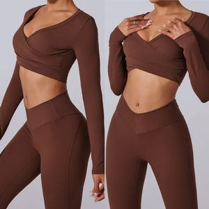 Femmes blanc Nylon haut court manches longues respirant vêtements de sport pour Fitness Yoga gymnastique entraînement <span class=keywords><strong>Jogging</strong></span> automne 2024 vêtements de Fitness - Product Image 6