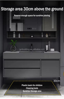 Grande unité de meuble-lavabo de salle de bain autoportante noire polie, style américain unique et intelligent, avec coiffeuse intégrée pour appartement