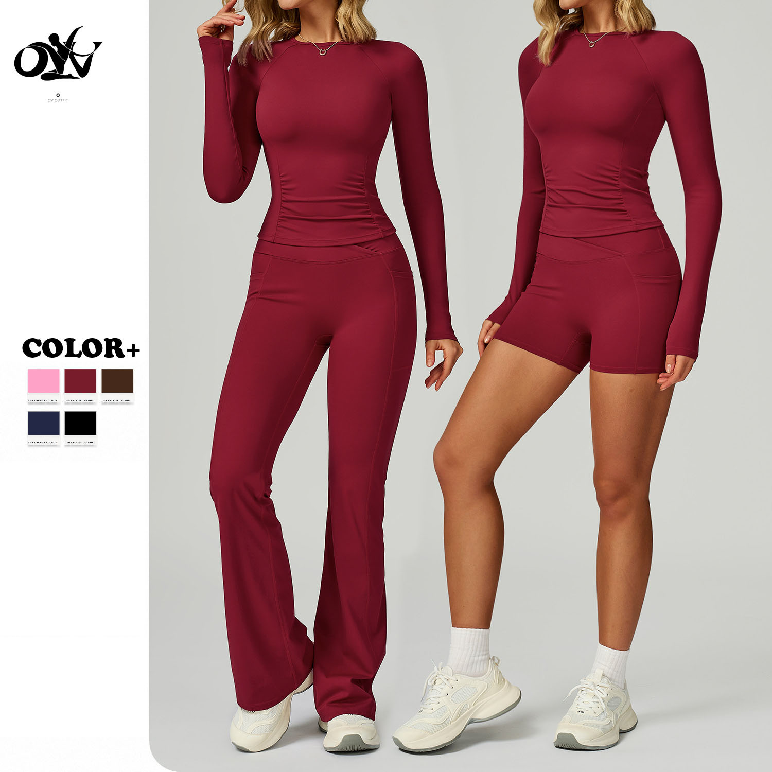 Nude-feeling comfort Long Sleeve Yoga Set for Women High-waist Tight Running 2 Piece Sports Set Breathable Wholesale Gym Wear