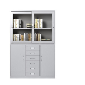 ตู้เก็บเอกสารสำนักงาน ตู้เก็บของโลหะแบบมีกุญแจพร้อมประตูกระจกและลิ้นชัก สำหรับใช้ในบ้านหรือสำนักงาน - Product Image 5