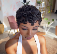 Perruque Coupe Pixie Cheveux Naturels sans Colle de Qualité Supérieure, Prête à Porter pour l'Été – 100 % Cheveux Humains, Perruques Pixie pour Femmes Noires