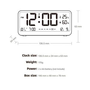 Digital Alarm <b>Clock</b> Temperature and Date Week Display Night Mode Table <b>Clock</b> Voice Control 12/24H Electronic <b>LED</b> Alarm <b>Clocks</b> - Product Image 6