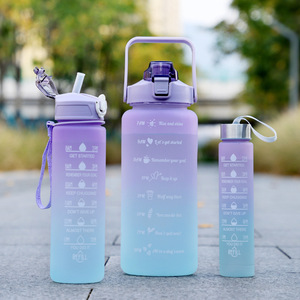 Bouteilles d'eau 3 en 1 64oz, 32oz et 17oz, sans Bpa, grande capacité, avec marqueur de temps et mots de motivation, offre spéciale 2023 - Product Image 1