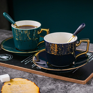 Tazas de café de mármol nórdico, Juego de platillos de cerámica con juego de platos y cucharas, color mate, de lujo, para agua, café, té, leche - Product Image 2