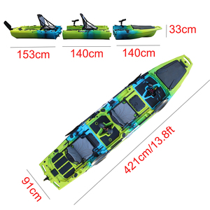 Kayak à pédales modulaire tandem en plastique HDPE à 3 sections, design Viking Hull, pour les rivières, les lacs, la pêche et les excursions - Product Image 5