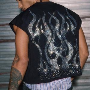 Мужская трикотажная ретро-майка без рукавов свободного кроя с стразами от производителя уличной одежды Rainbow Spray Premium - Product Image 1