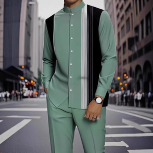 Ensemble de vêtements pour hommes africains en fibre de bambou tricotée 2026, imprimé vintage, <span class=keywords><strong>chemise</strong></span> et <span class=keywords><strong>pantalon</strong></span> décontractés, automne/hiver - Product Image 4