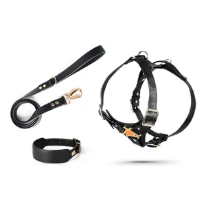 Loudik en gros stocké fabricant personnalisé petit moyen grand collier pour animaux de compagnie en cuir ECO luxe chien harnais et laisse ensemble