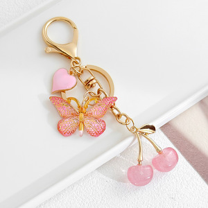 Porte-clés tendance en résine plastique, best-seller, en forme de cœur, papillon, cerise, pendentif de sac, fruit, cadeau pour clés de voiture - Product Image 5