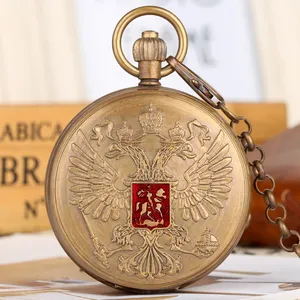 Çift başlı kartal arması rus ulusal amblem rozeti saf bakır Tourbillon mekanik cep saati sanat koleksiyon