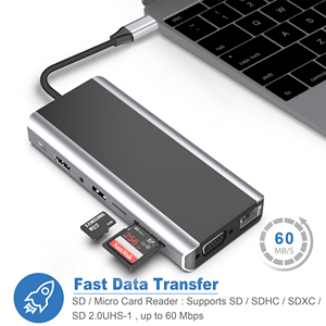 Kablosuz şarj tipi C USB3.0 * 3 + USB2.0 * 4 + VGA + RJ45 + SD + TF + ses + HDMI + USB-C PD + şarj cihazı 15-in-1 tip C USB HUB yerleştirme istasyonu - Product Image 5