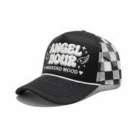 Casquettes Trucker à Bordure en Corde, Logo Personnalisé, Impression en Relief, Maille Gingham, Cinq Panneaux, Avant en Mousse, Couleurs Pastel, Fournisseur, Sans Marque, Vente en Gros, Usine
