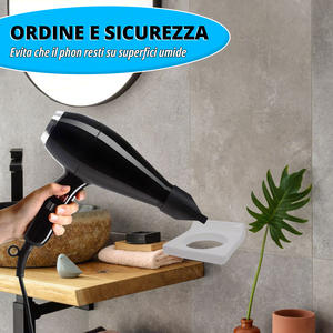 Supporto per Asciugacapelli da Parete in Plastica Bianca 13x10.5x5.5h cm Include Viti per Organizzazione Bagno - Product Image 5