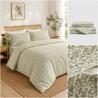 Juego de Funda Nórdica de Algodón Lavado con Estampado Botánico de Lujo, OEM ODM, Cierre Personalizado con Fundas de Almohada para Hotel y Uso Doméstico