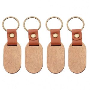 Porte-clés ronds en bois écologiques, durables, portables, non finis, vintage, pour cadeaux DIY avec impression en typographie - Product Image 2