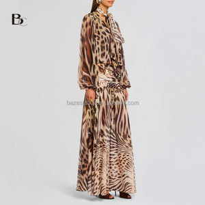 Alta qualità all'ingrosso personalizzato OEM/ODM fabbrica elegante <span class=keywords><strong>Chiffon</strong></span> animale leopardato stampa a <span class=keywords><strong>manica</strong></span> <span class=keywords><strong>lunga</strong></span> Maxi abito donna - Product Image 2