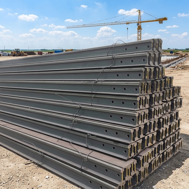 Hot Rolled Light Steel Rail Q235B GB6KG 55Q Heavy Duty Train Railway Tracks for Sale