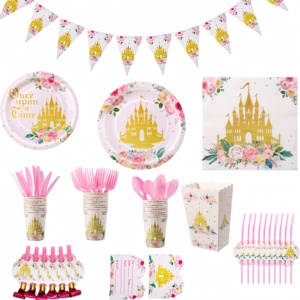 Princess Castle Wallpaper para fiesta de cumpleaños de niña Vajilla y decoraciones de mesa - Product Image 2