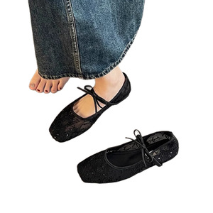 2026 New <strong>Elegant</strong> Sexy Toe Mesh Summer Flower Bow Single <strong>Shoes</strong> Ladies <strong>Flat</strong> Pumps Southeast Asia RTS - Product Image 6
