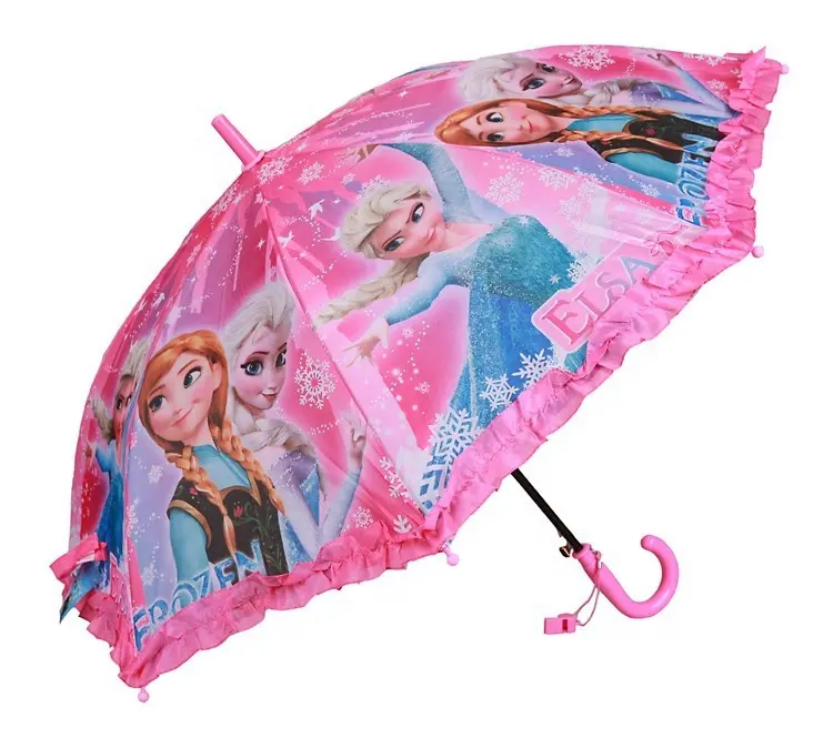 Lieferanten Hersteller Großhandel benutzer definierte Logo Farbe Kinder gefroren Elsa Prinzessin Cartoon billig Stick Mädchen Regenschirm
