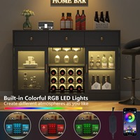 Meuble bar à vin en panneaux de bois écologiques avec éclairage LED, étagères réglables, rangement pour café et bar, pour la maison