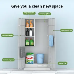 Modern Design Roestvrijstalen Balkon Opbergkast Houten Paneelstijl Voor Bezem Dweil Huishoudelijk Gereedschap Metaal Materiaal - Product Image 3