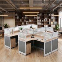 Bureau de direction en L moderne et simple pour postes de travail individuels avec bibliothèque intégrée ; Ensemble chaise et bureau pour personnel ; Poste de travail individuel ; Modèle de base avec cloisons