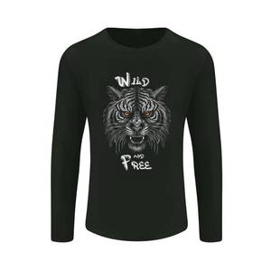 Camiseta cómoda de manga larga 100% algodón para hombre con estampado de siluetas de animales salvajes, transpirable y ecológica. - Product Image 1