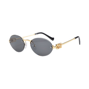 Gafas de sol ovaladas sin montura para mujer, de metal, estilo retro, protección UV400, moda para adultos - Product Image 4