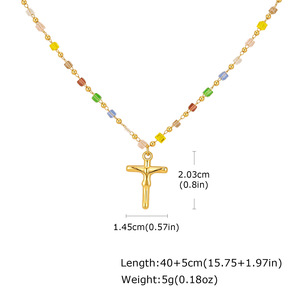 변색 방지 스테인리스 스틸 18K 금도금 화려한 천연석 비즈 십자가 펜던트 목걸이 여성용 Q360 - Product Image 6