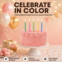Vente directe usine – Bougies d'anniversaire droites rayées 7,8 mm, arc-en-ciel, à combustion propre, mèche en coton pur, pour gâteaux et fêtes, faible MOQ