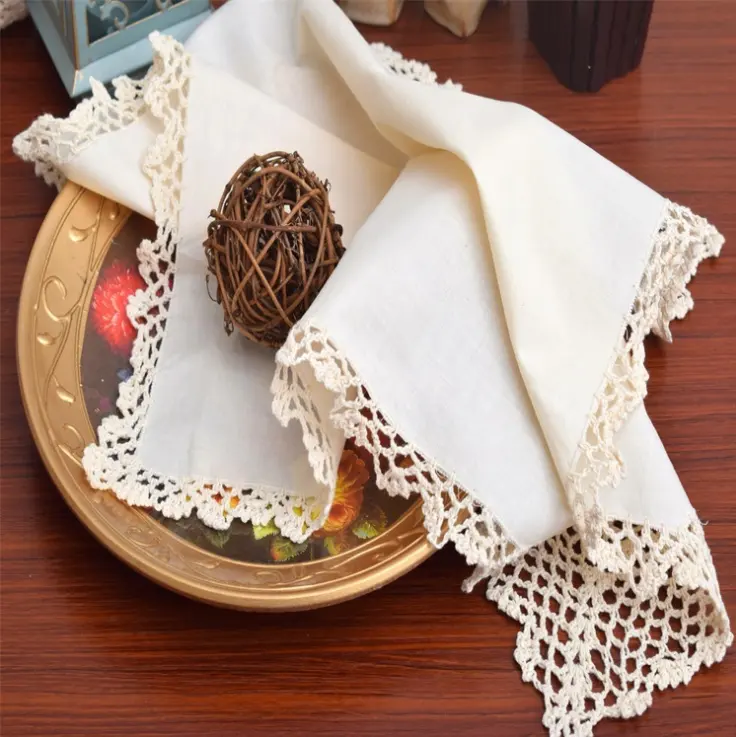 Großhandel Serviette aus 100% Baumwolle mit Spitzen kante elegante Servietten für Heim-und Party dekoration