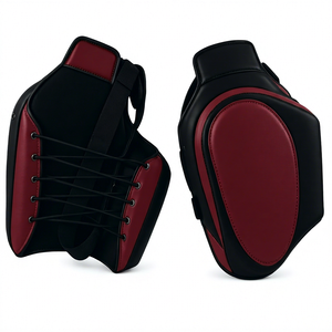 AIM BEST ENTERPRISES Genouillères de protection professionnelles réglables en cuir synthétique noir et rouge avec lacets pour l'entraînement - Product Image 1