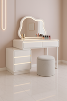 Ensemble de coiffeuse moderne blanc laqué avec miroir LED en forme de nuage et tiroirs de rangement pour chambre à coucher