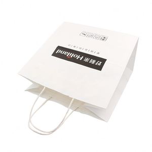 Fabricants chinois de sacs en papier kraft blanc pliables avec logo noir - Product Image 2