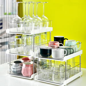 Organisateur transparent à 3 niveaux sous l'évier Organisateur de rangement transparent à 3 niveaux Organisateur d'armoire à bouteilles coulissantes The Pet Desktop - Product Image 5