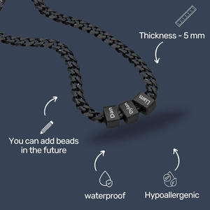 Grosir kustom kalung pria baja nirkarat perhiasan persegi manik liontin rantai Kuba perhiasan personalisasi perhiasan tahan air - Product Image 6