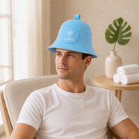 Chapeau de sauna en feutre de laine respirant, absorbant, résistant à la chaleur, bleu clair, unisexe, avec logo personnalisé brodé OEM