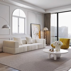 Conjunto de Sofá Cama Modular Cuadrado Moderno Ahorrador de Espacio, Muebles de Tela con Esponja Comprimida al Vacío para Uso en Sala de Estar de Hotel y Villa - Product Image 1