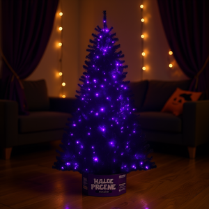 Albero di Natale Artificiale Halce Prgne con Luci LED Viola, Pezzo Singolo in Vaso di Plastica, Albero Decorativo per le Festività - Product Image 2