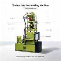 Machine de moulage par injection verticale pour la production d'accessoires de vêtements, de cordons pour étiquettes et de pièces détachées en plastique