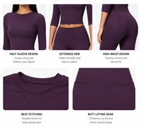 Conjunto de Yoga para Mujer, Leggings de Cintura Alta, Top Corto de Manga Corta, Ropa Deportiva, Ropa de Gimnasio, Conjunto Deportivo Suave y Elástico