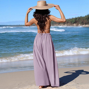 <span class=keywords><strong>Pantaloni</strong></span> larghi <span class=keywords><strong>estivi</strong></span> a vita alta in <span class=keywords><strong>lino</strong></span> traspirante stile europeo americano pieghettato con volant Casual da spiaggia con coulisse - Product Image 3